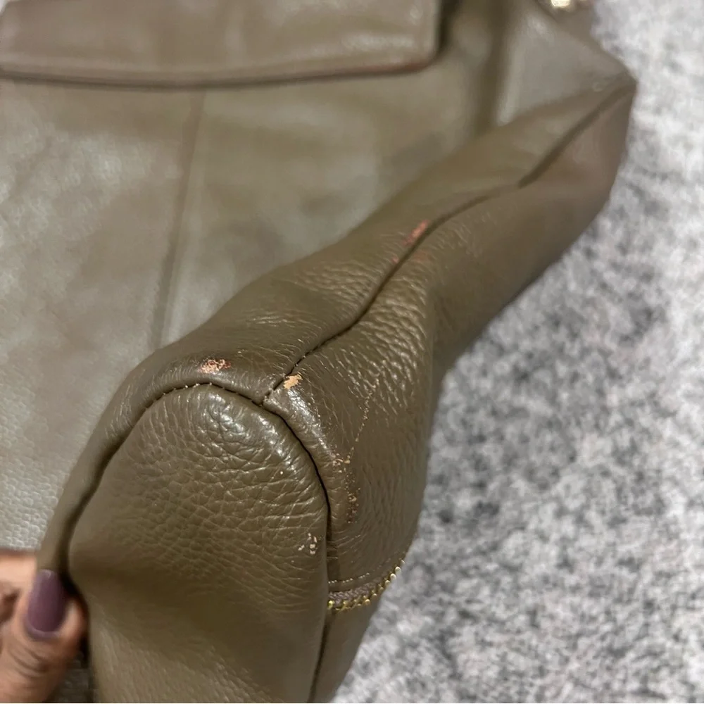 Onna Ehrlich Brown Green Genuine Leather Hobo Shoulder Bag Flap Close